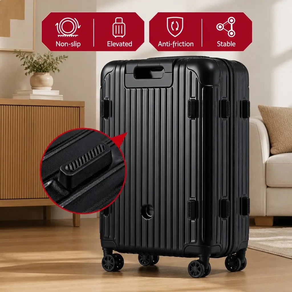 28" Trunk Luggage Suitcase Hard Shell Travel Case 5 Wheels USB Type-C Port Black