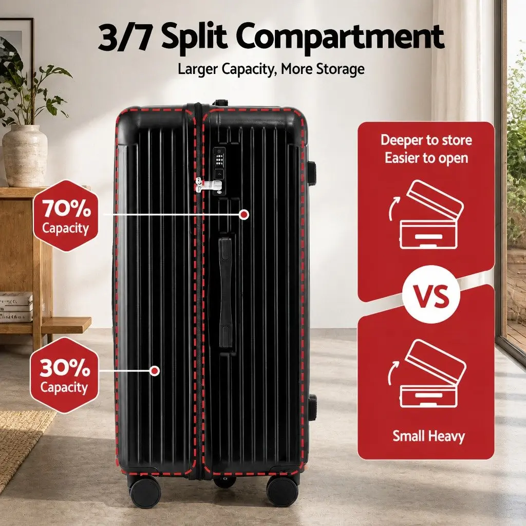 28" Trunk Luggage Suitcase Hard Shell Travel Case 5 Wheels USB Type-C Port Black