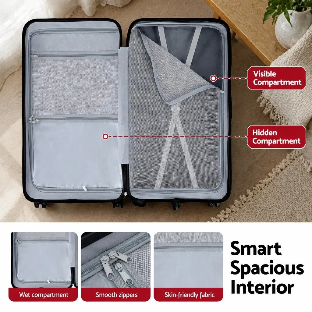 28" Trunk Luggage Suitcase Hard Shell Travel Case 5 Wheels USB Type-C Port Black