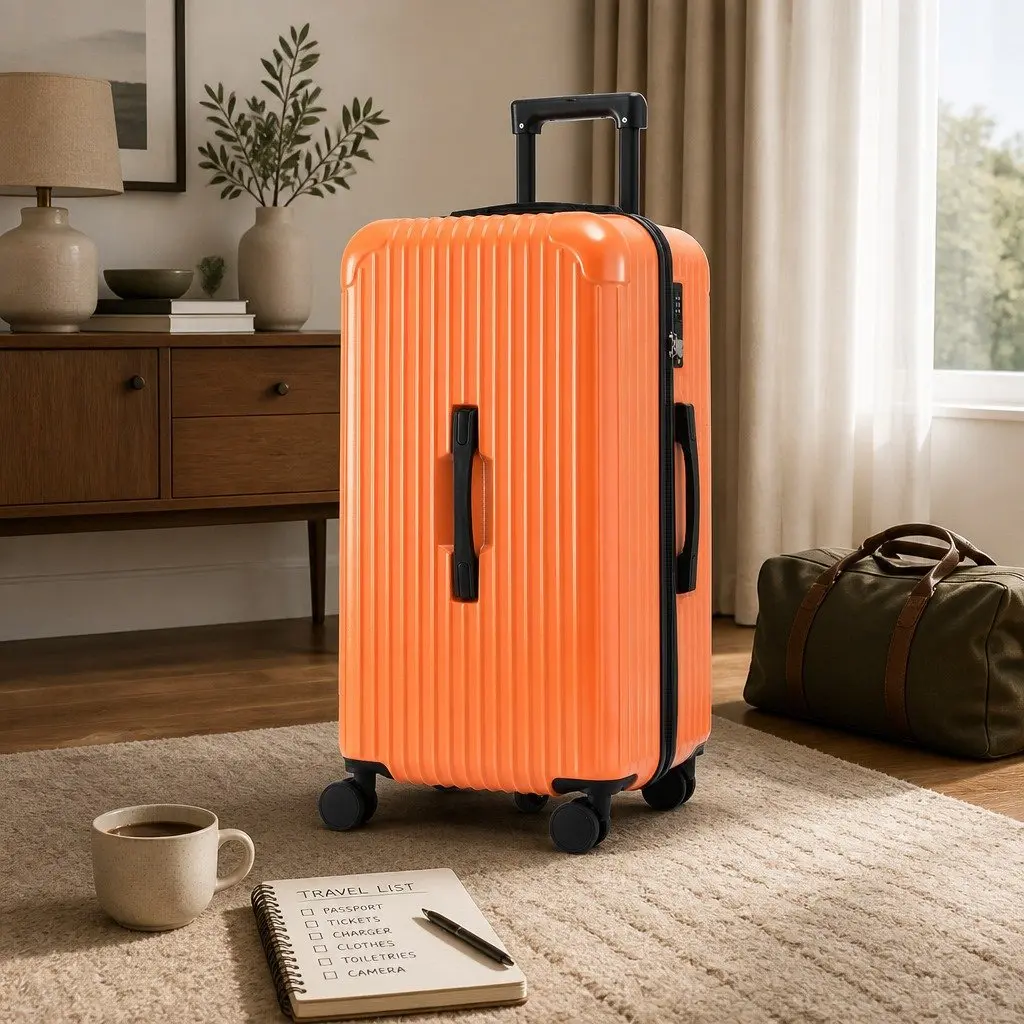 28" Trunk Luggage Suitcase Orange Hard Shell Travel Case 5 Wheels USB Type-C