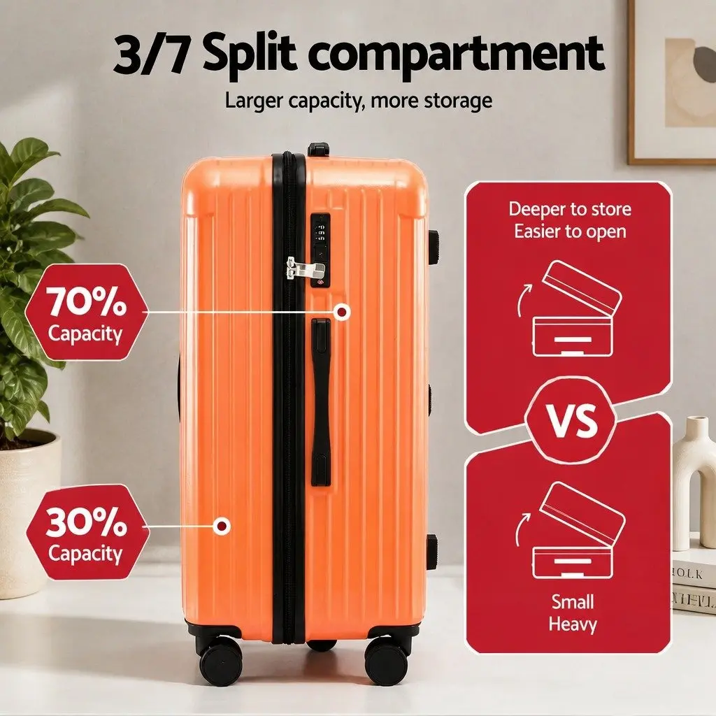 28" Trunk Luggage Suitcase Orange Hard Shell Travel Case 5 Wheels USB Type-C
