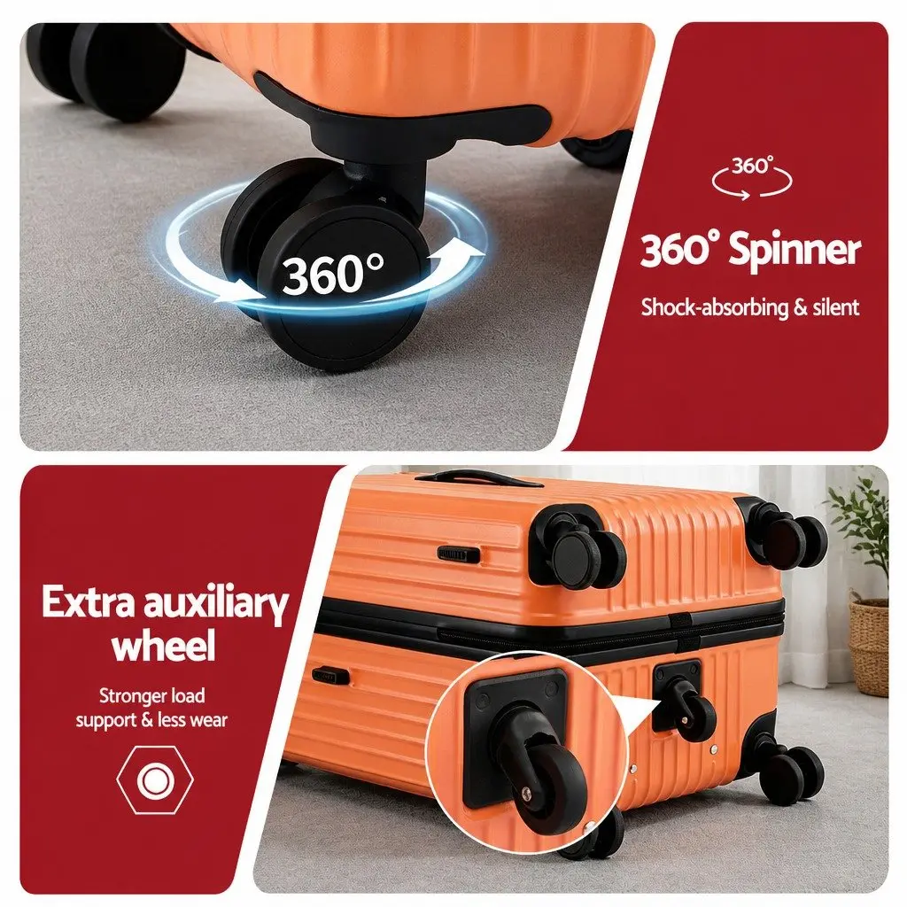 28" Trunk Luggage Suitcase Orange Hard Shell Travel Case 5 Wheels USB Type-C
