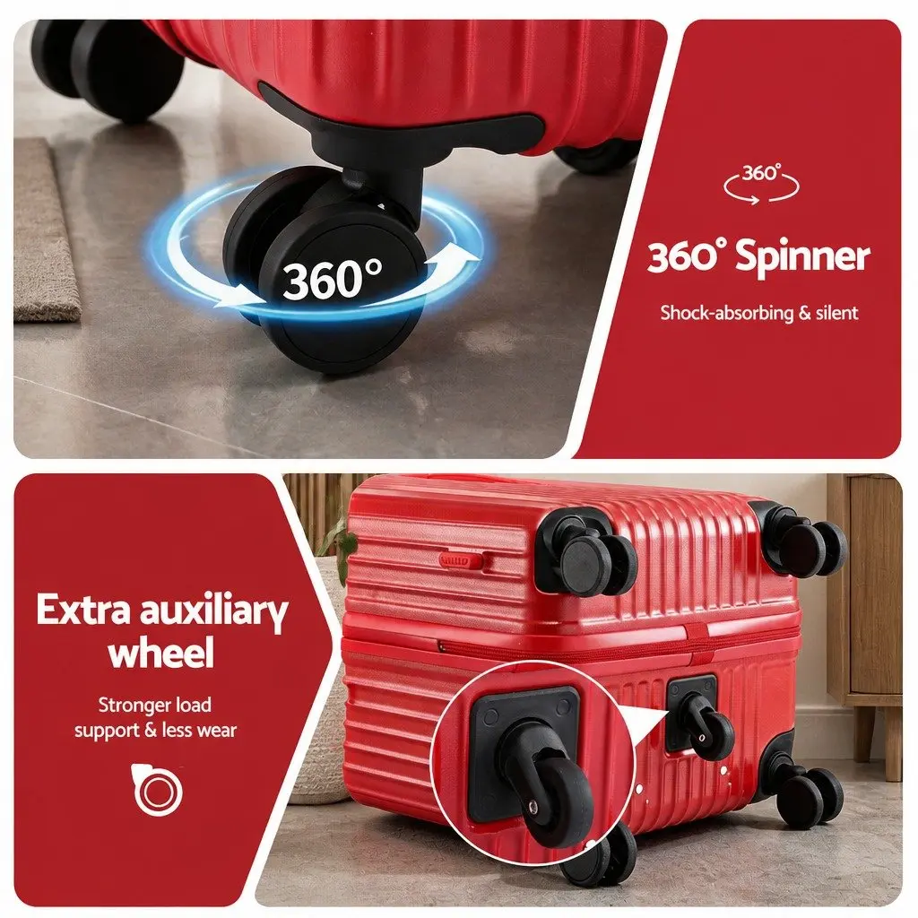 28" Trunk Luggage Suitcase Hard Case Travel Trolley Bag 5 Wheels USB Port Red