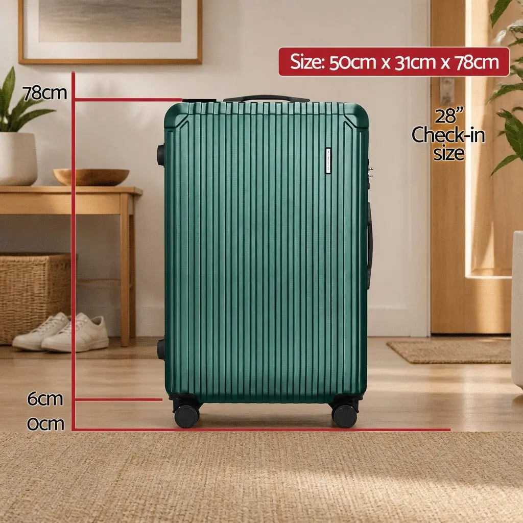 28'' Hard Shell Luggage Suitcase TSA Carry On Travel Case Spinner Wheels Green