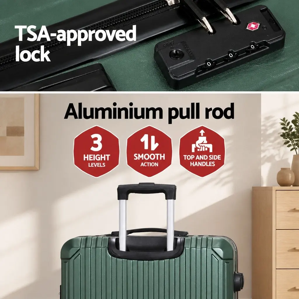 28'' Hard Shell Luggage Suitcase TSA Carry On Travel Case Spinner Wheels Green