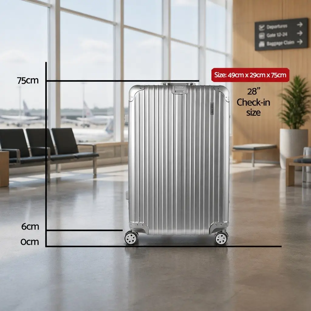 28 Inch Hard Shell Luggage TSA Lock Suitcase Stainless Steel Wrapped Corners