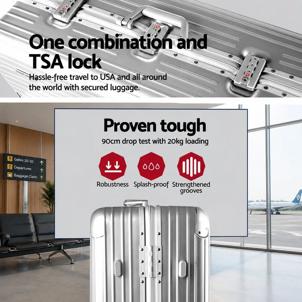 28 Inch Hard Shell Luggage TSA Lock Suitcase Stainless Steel Wrapped Corners