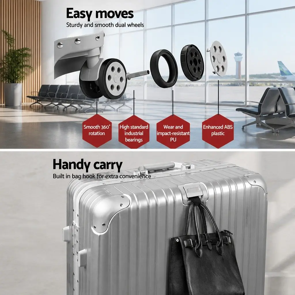 28 Inch Hard Shell Luggage TSA Lock Suitcase Stainless Steel Wrapped Corners