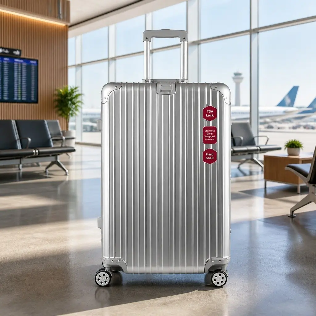 28 Inch Hard Shell Luggage TSA Lock Suitcase Stainless Steel Wrapped Corners