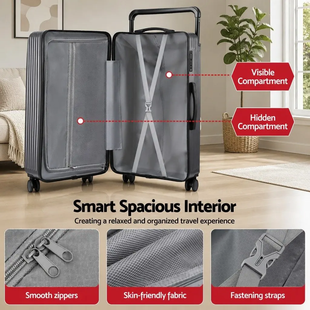 28" Suitcase Wide Handle Luggage Hard Case Travel TSA Lock Anthracite Grey