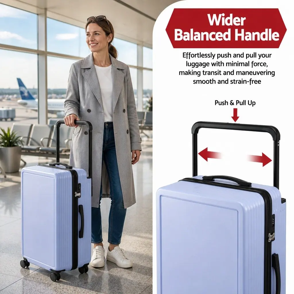 28" Suitcase Wide Handle Luggage Travel Trolley Case Light Blue