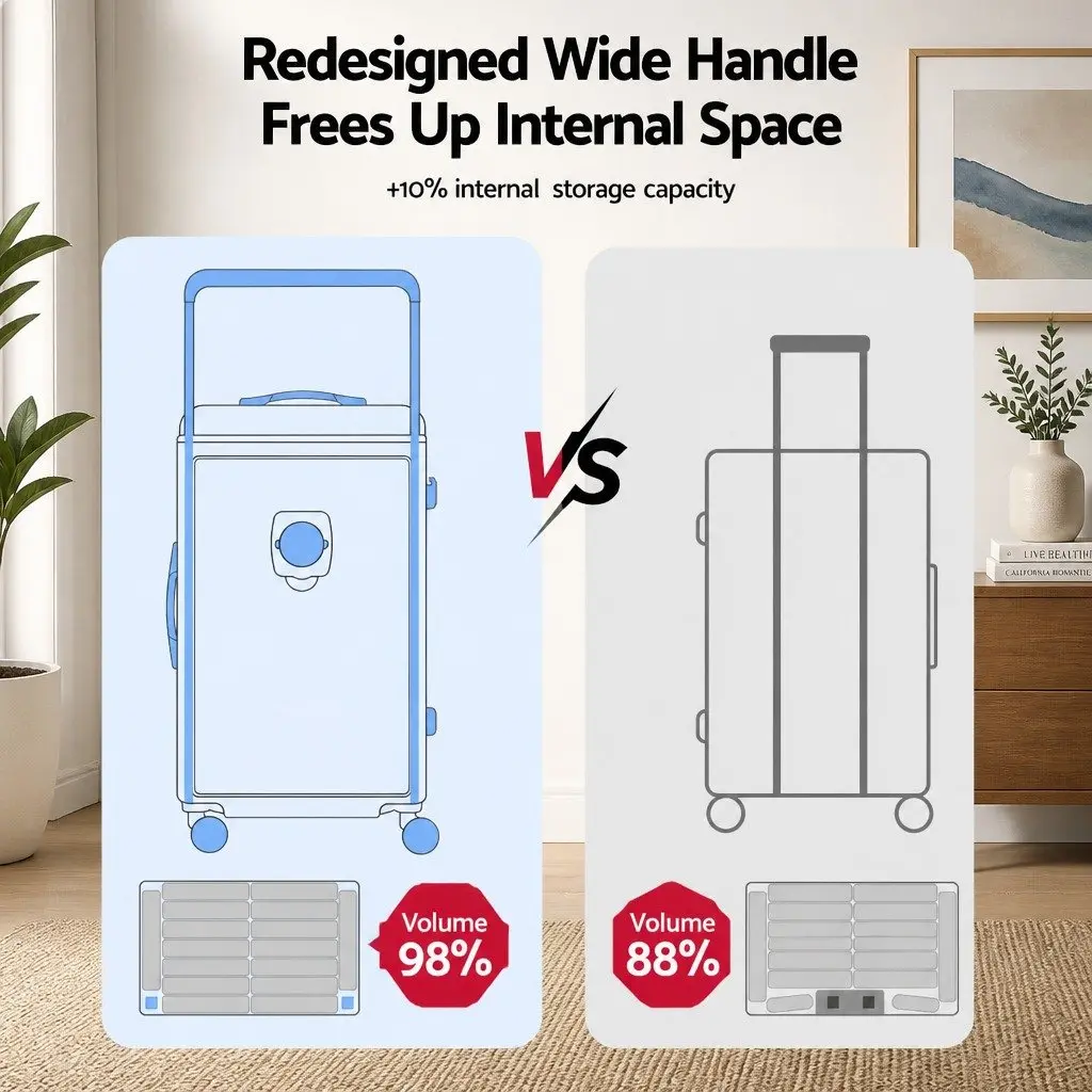 28" Suitcase Wide Handle Luggage Travel Trolley Case Light Blue