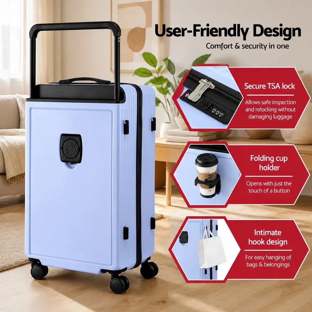 28" Suitcase Wide Handle Luggage Travel Trolley Case Light Blue