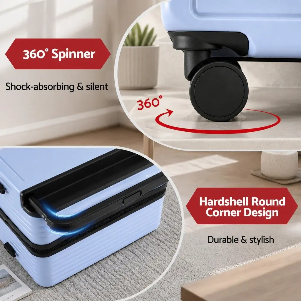 28" Suitcase Wide Handle Luggage Travel Trolley Case Light Blue