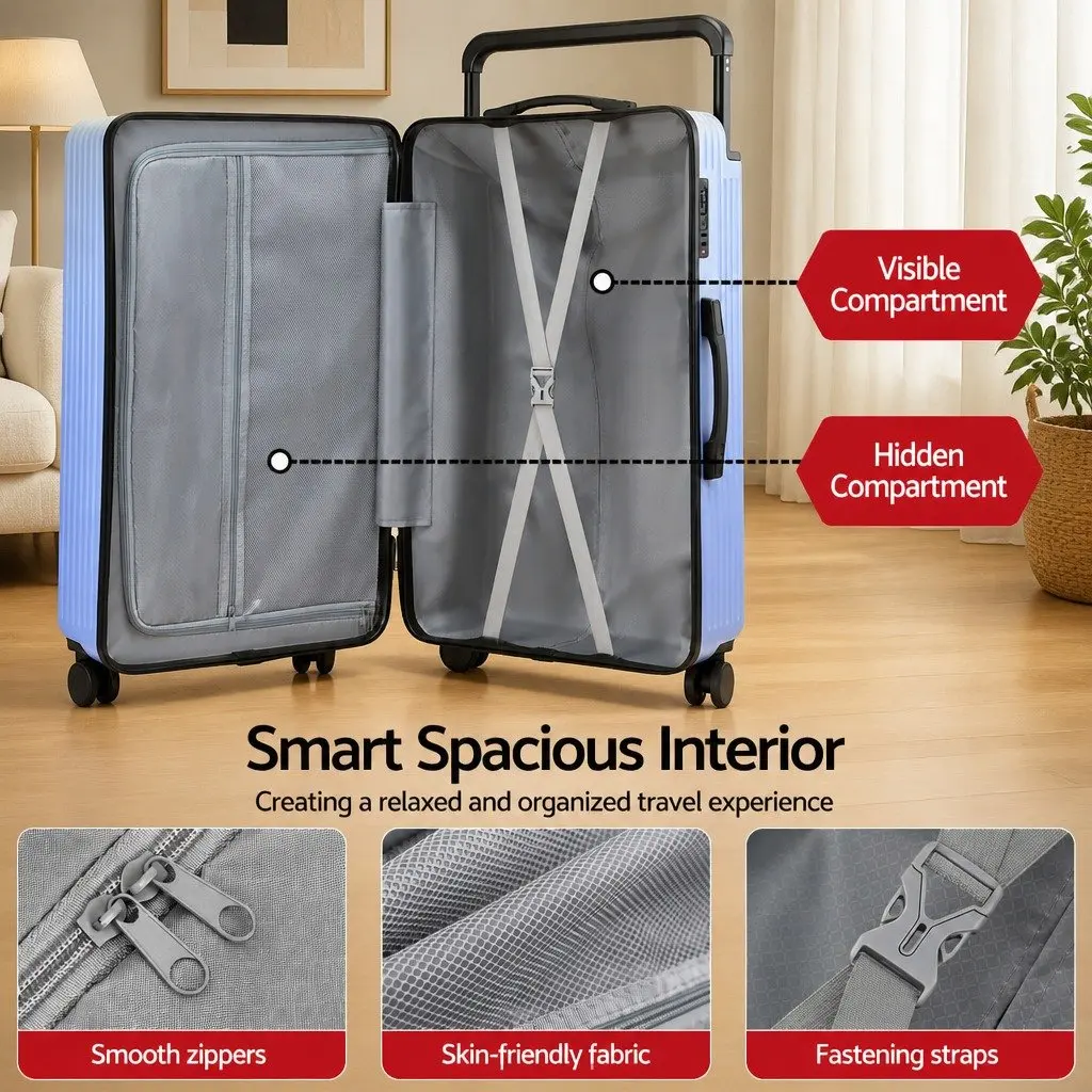 28" Suitcase Wide Handle Luggage Travel Trolley Case Light Blue