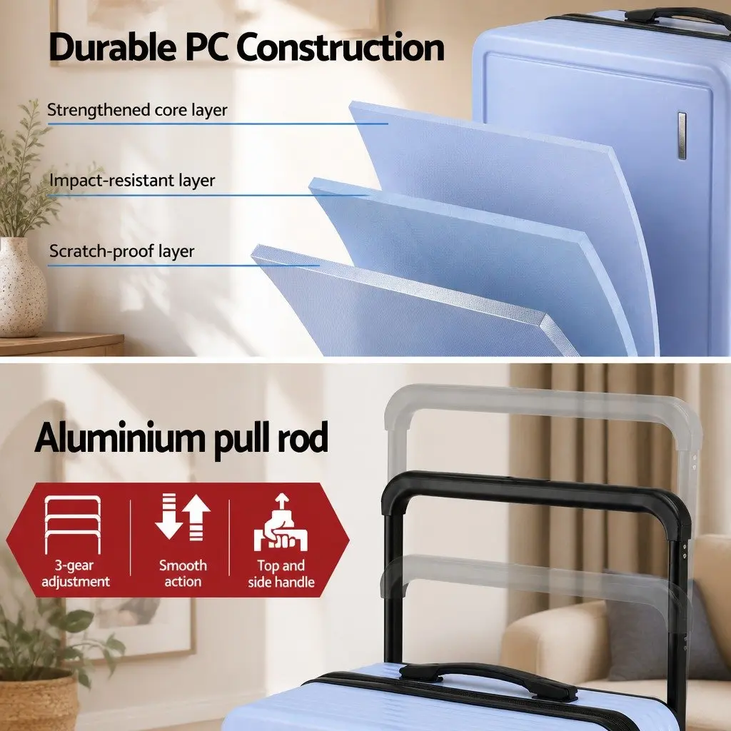 28" Suitcase Wide Handle Luggage Travel Trolley Case Light Blue