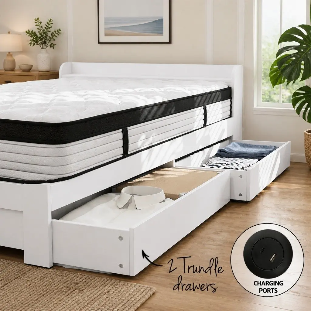 Single Mattress 5-Zone Pocket Spring with Wooden Storage Bed Frame