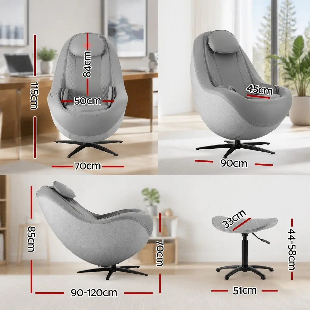Massage Chair Electric Recliner 3D Roller Grey Home Spa Therapeutic Recline