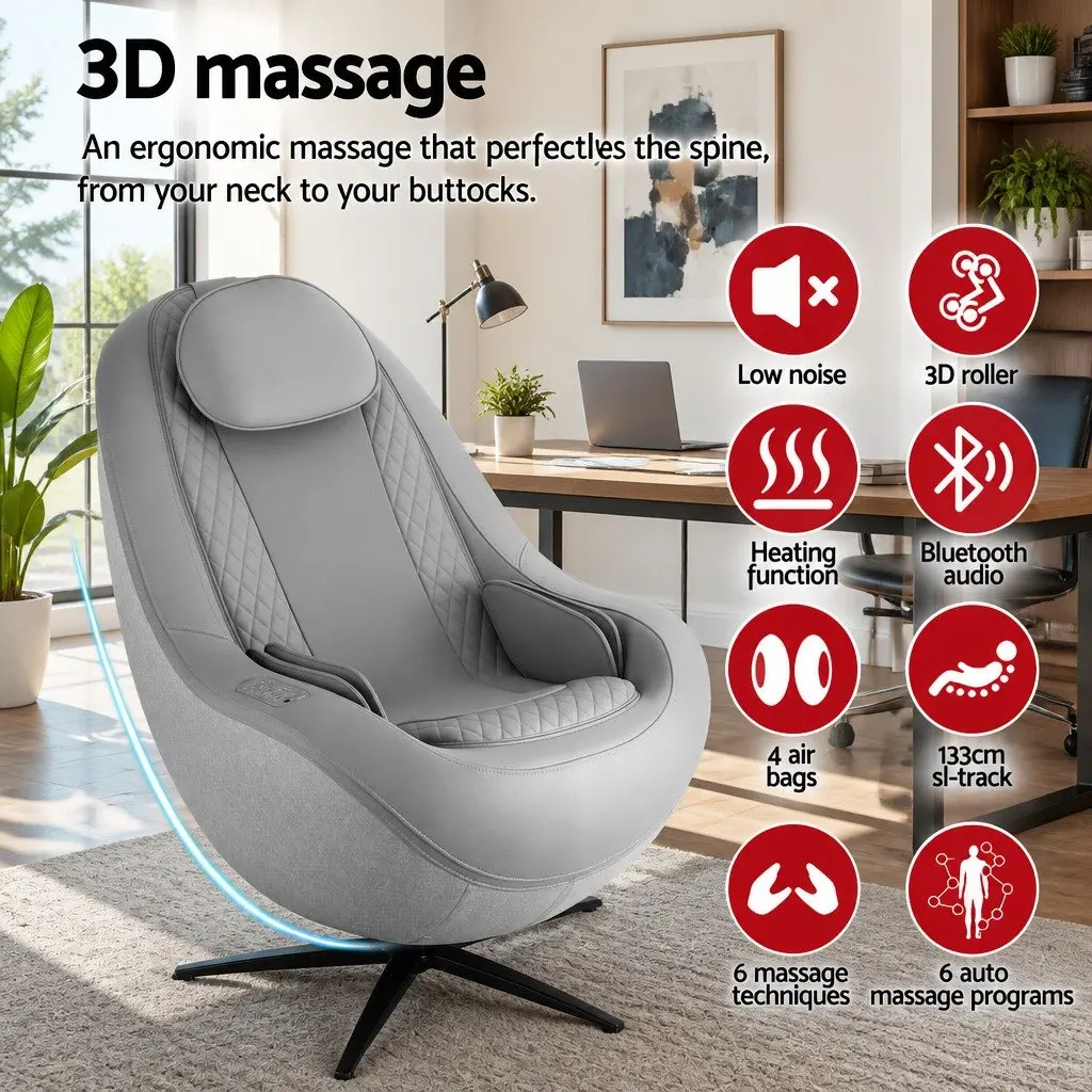 Massage Chair Electric Recliner 3D Roller Grey Home Spa Therapeutic Recline