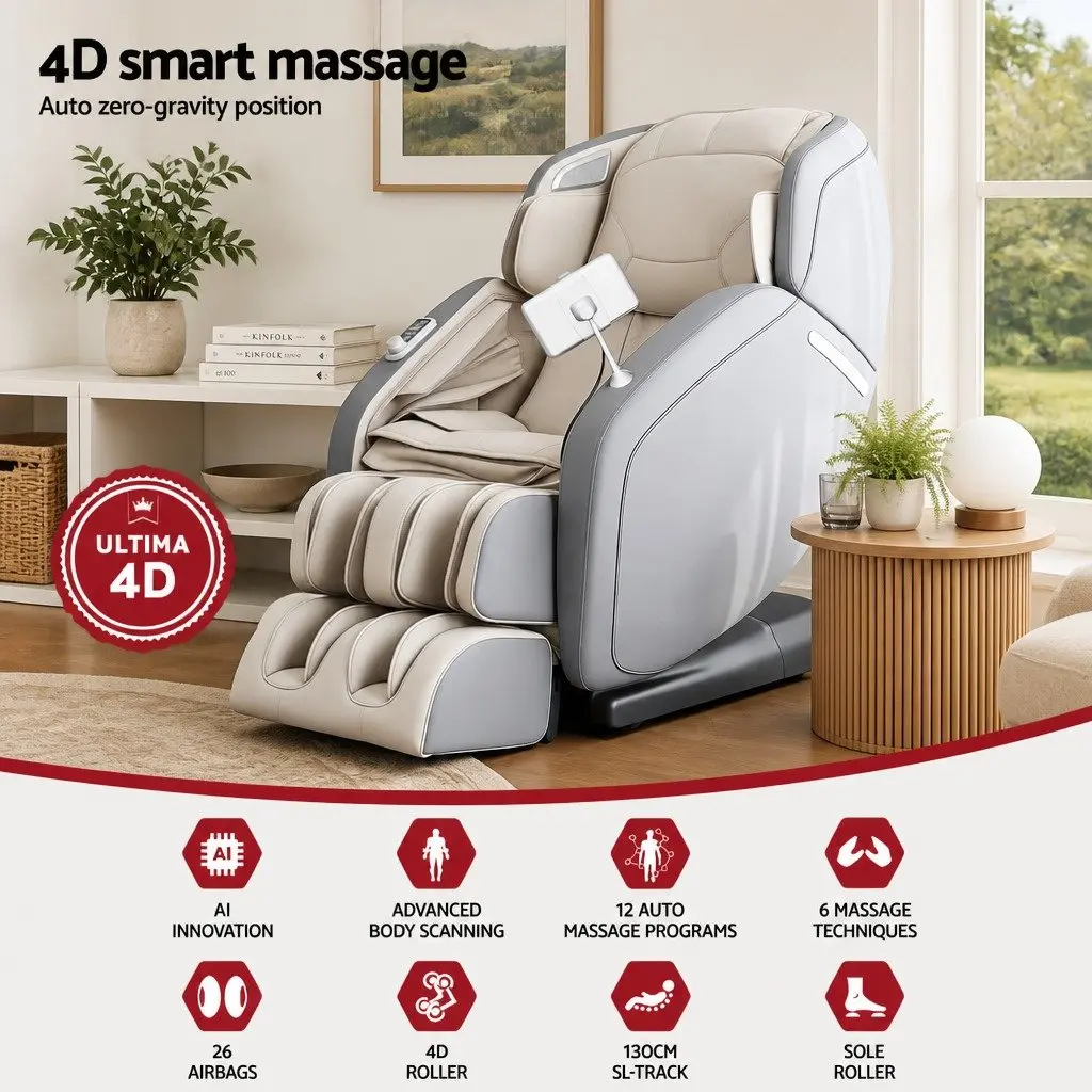 4D Massage Chair Recliner Full Body SL-Track Zero Gravity AI Body Scan Electric 130cm
