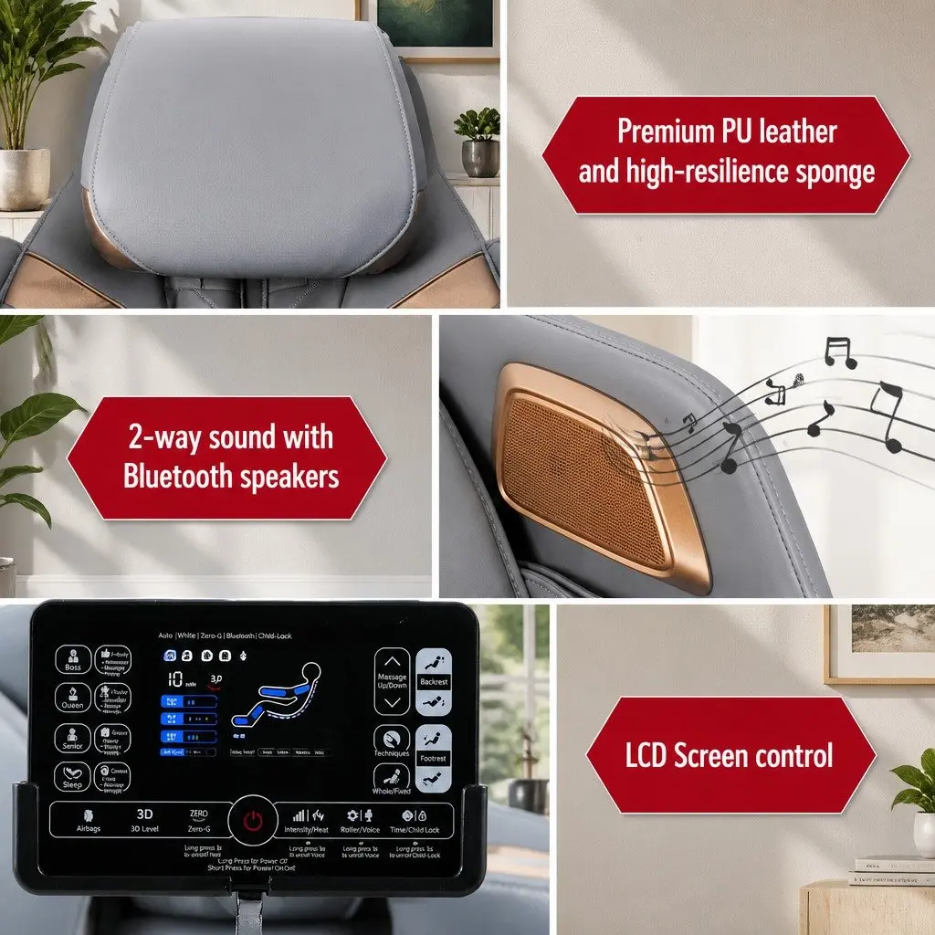 Electric Massage Chair Recliner Full Body Airbag Heat Therapy Bluetooth Speaker