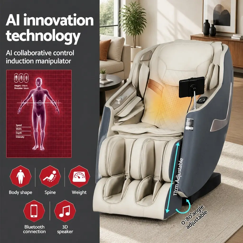 Massage Chair Electric Recliner 3D Grey Home Therapeutic Full Body Massager