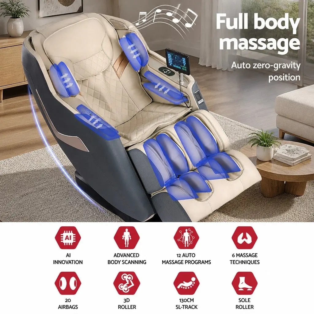Massage Chair Electric Recliner 3D Grey Home Therapeutic Full Body Massager