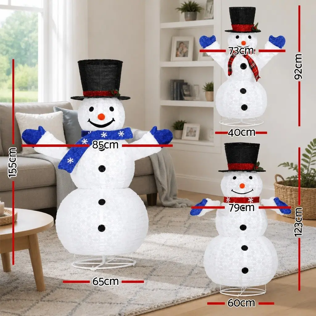 Christmas Lights LED Snowman Decorations 3 Piece Indoor Outdoor Festive Light Set