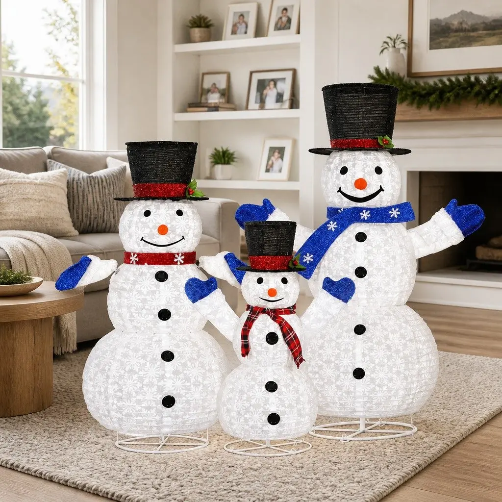 Christmas Lights LED Snowman Decorations 3 Piece Indoor Outdoor Festive Light Set