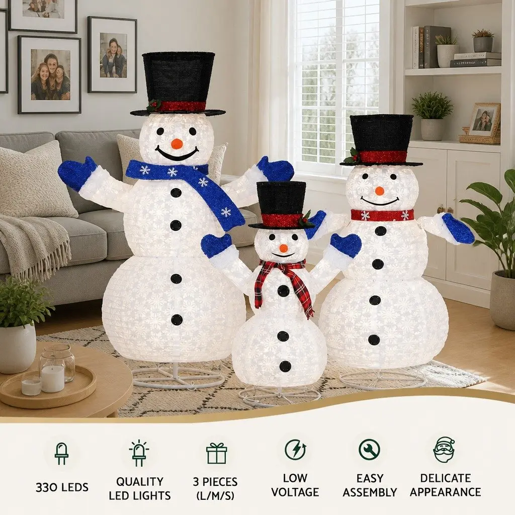 Christmas Lights LED Snowman Decorations 3 Piece Indoor Outdoor Festive Light Set