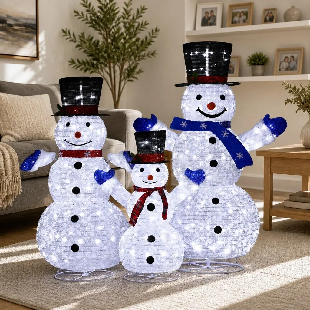 Christmas Lights LED Snowman Decorations 3 Piece Indoor Outdoor Festive Light Set