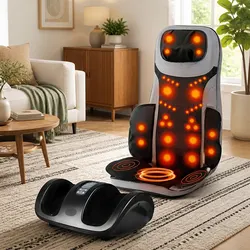 Full Back Massage Seat Cushion with Heating Kneading Foot Massager Bundle Combo