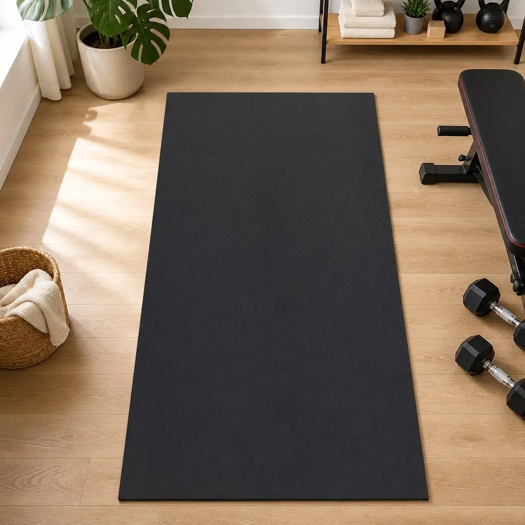 Exercise Equipment Mat Treadmill Floor Rug Home Gym Fitness Yoga 1.8M Black