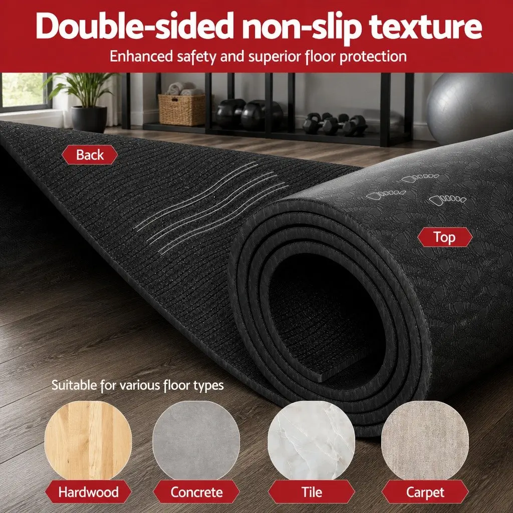 Exercise Equipment Mat Treadmill Floor Rug Home Gym Fitness Yoga 1.8M Black