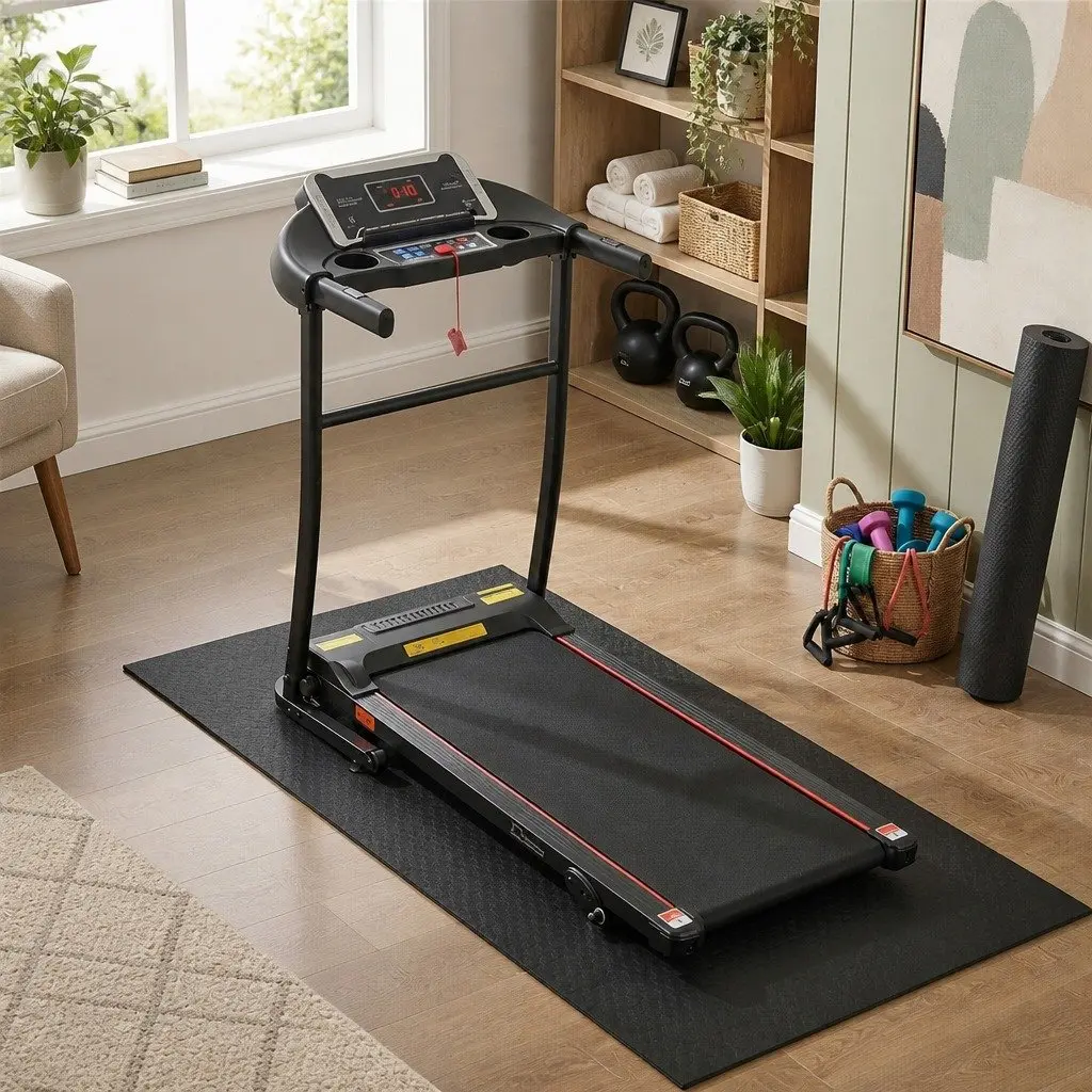 Exercise Equipment Mat Treadmill Floor Rug Home Gym Fitness Yoga 1.8M Black