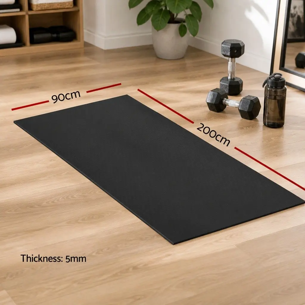 Exercise Equipment Mat Treadmill Yoga Gym Floor Rug Home Fitness Bike 2M Black