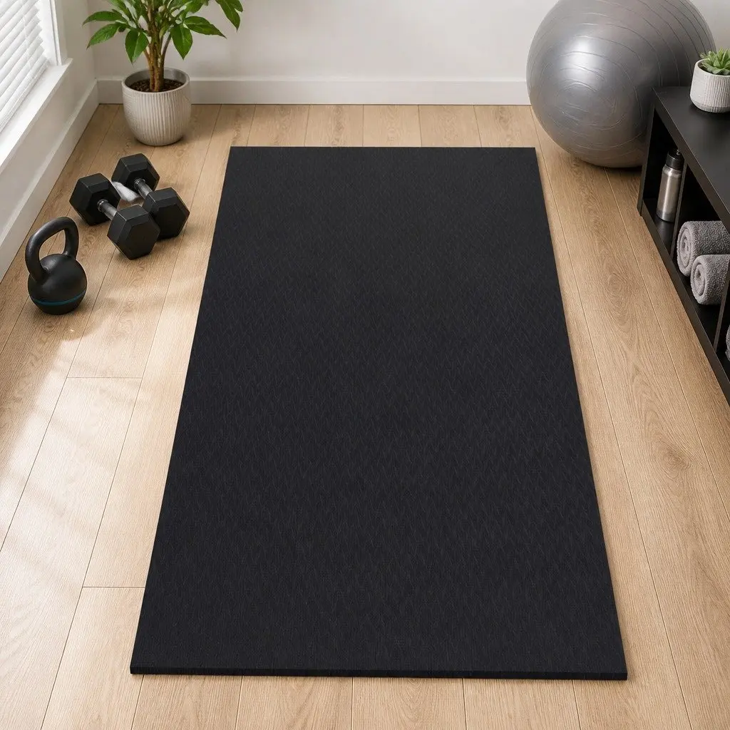 Exercise Equipment Mat Treadmill Yoga Gym Floor Rug Home Fitness Bike 2M Black
