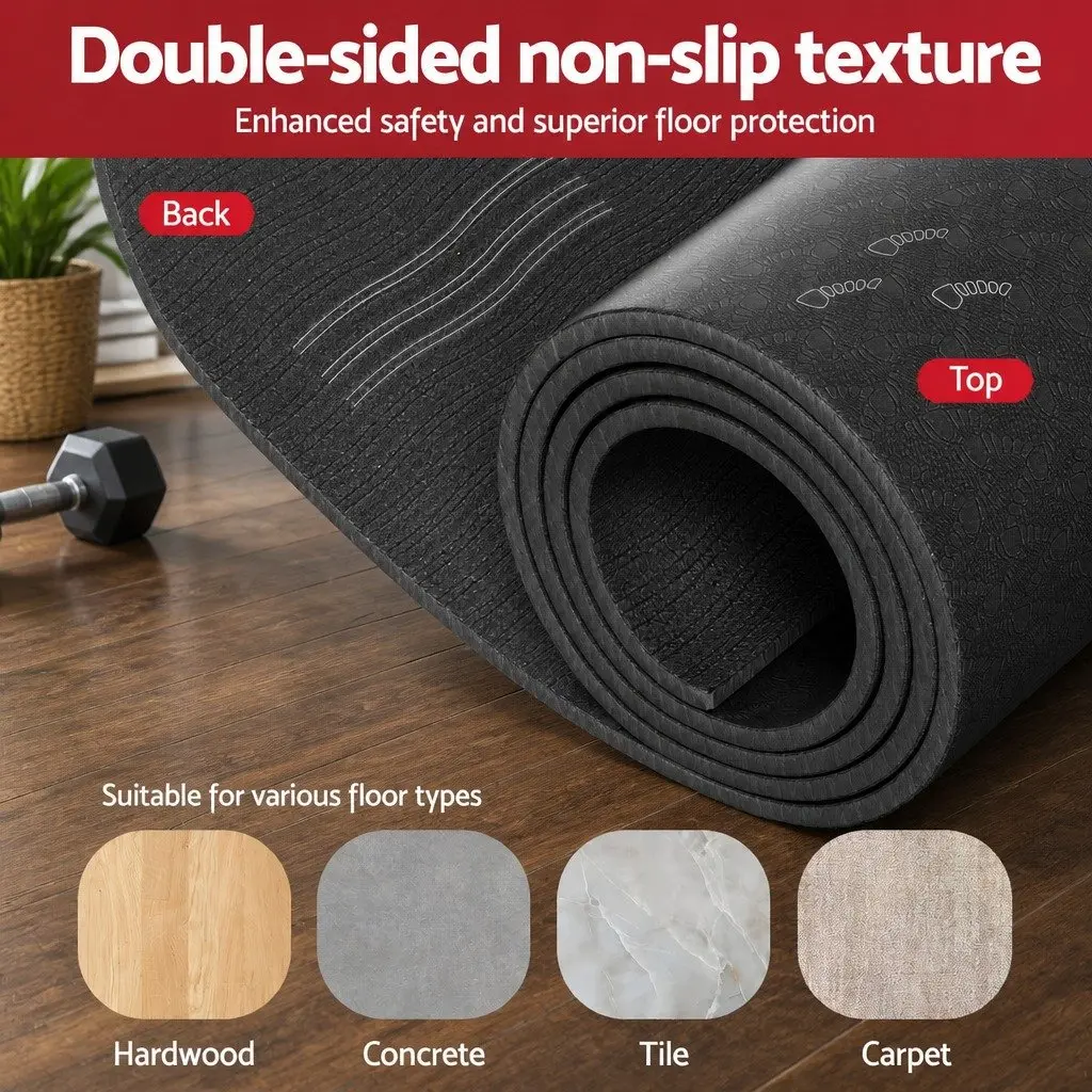 Exercise Equipment Mat Treadmill Yoga Gym Floor Rug Home Fitness Bike 2M Black