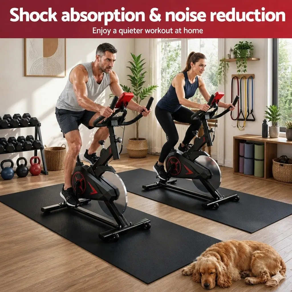 Exercise Equipment Mat Treadmill Yoga Gym Floor Rug Home Fitness Bike 2M Black