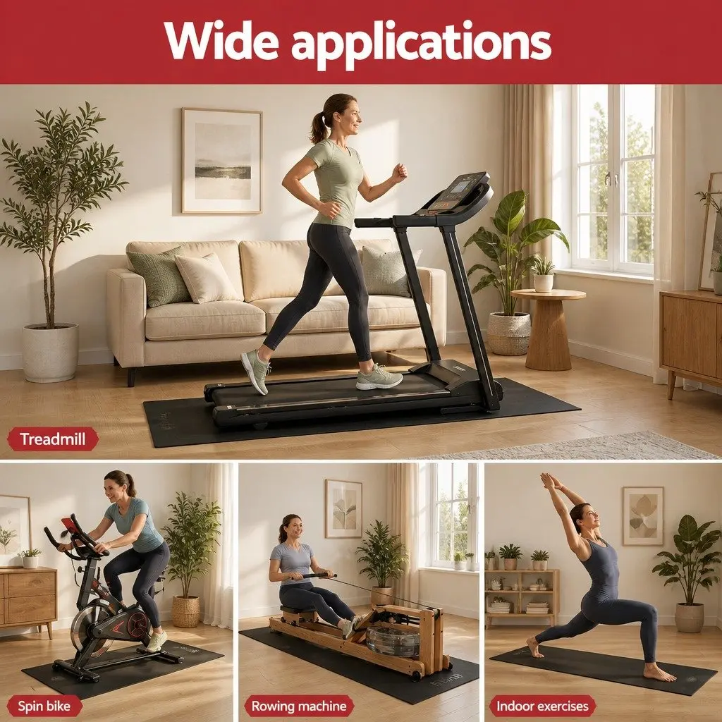 Exercise Equipment Mat Treadmill Yoga Gym Floor Rug Home Fitness Bike 2M Black