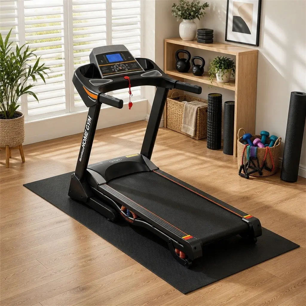 Exercise Equipment Mat Treadmill Yoga Gym Floor Rug Home Fitness Bike 2M Black