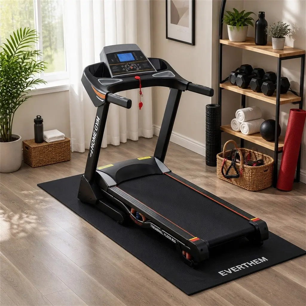 Exercise Equipment Mat Treadmill Yoga Gym Floor Rug Home Fitness Bike 2M Black