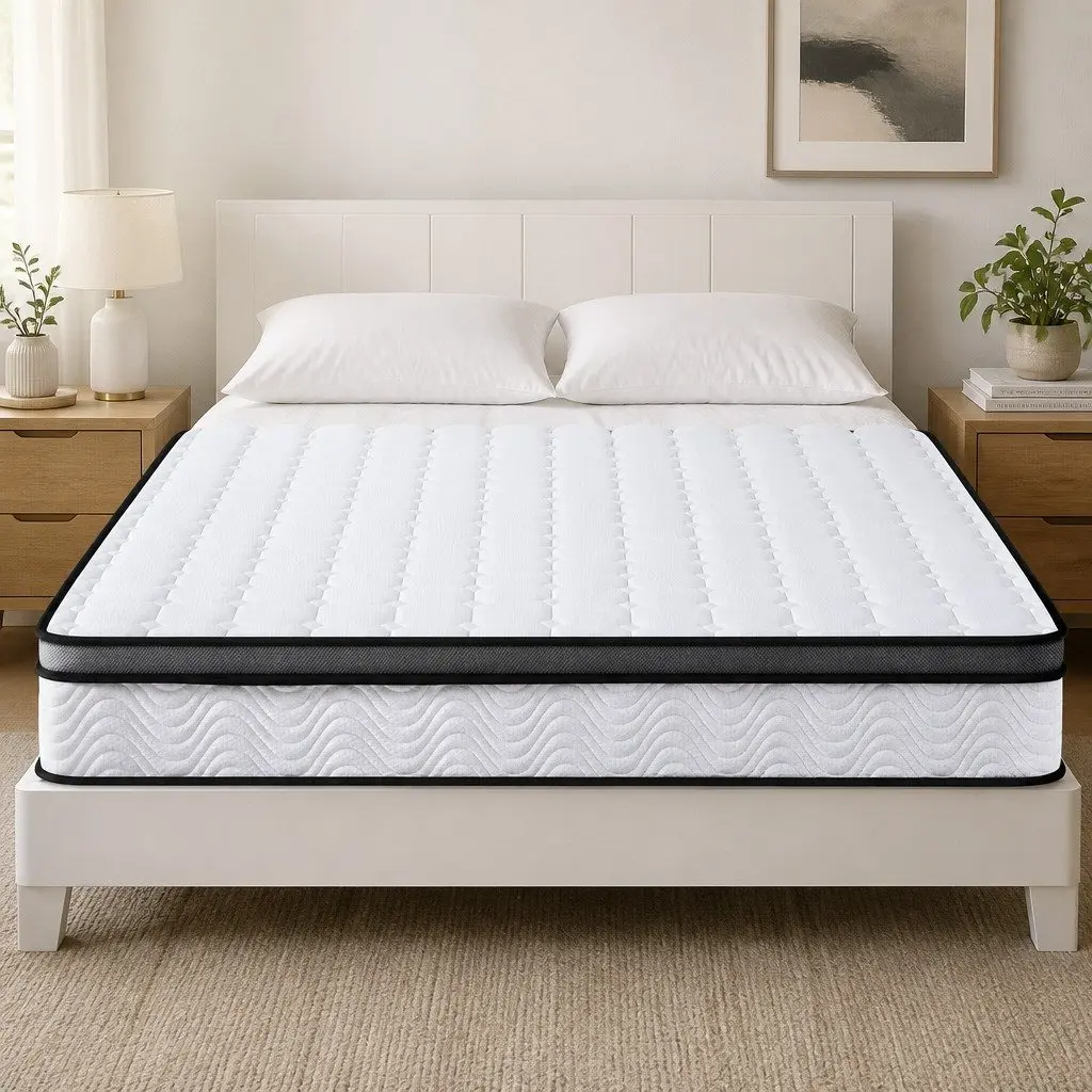 Double Mattress 25cm White Bonnell Spring Medium Firm Cool Gel Foam