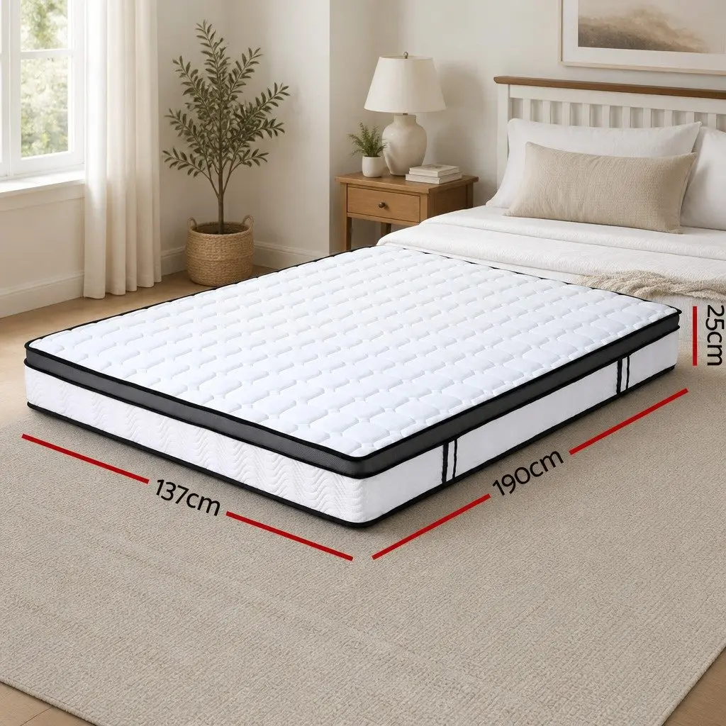 Double Mattress 25cm White Bonnell Spring Medium Firm Cool Gel Foam