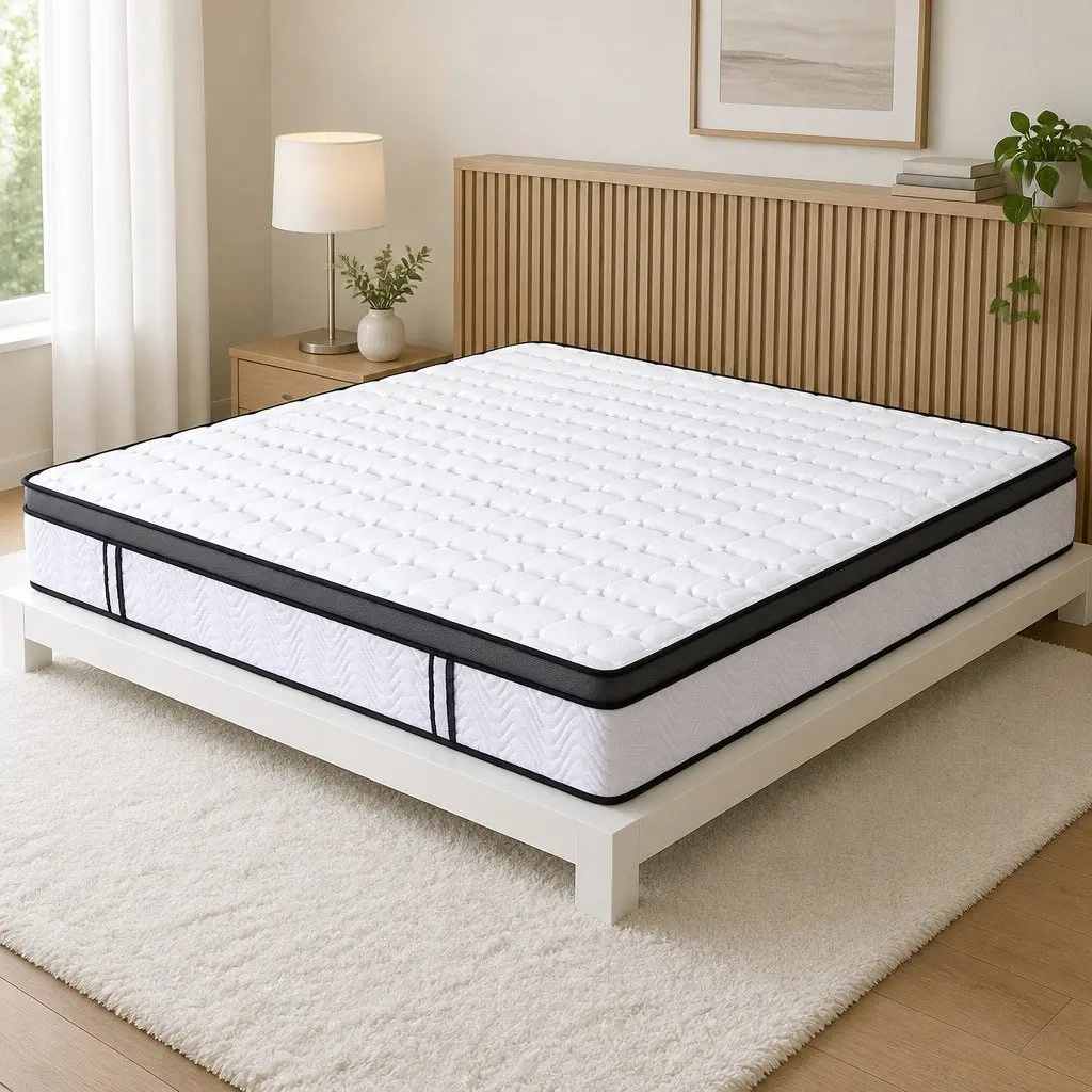 Double Mattress 25cm White Bonnell Spring Medium Firm Cool Gel Foam