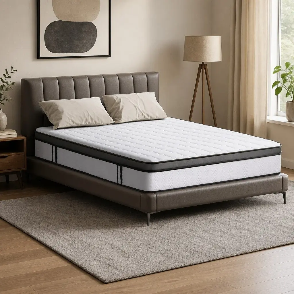 Double Mattress 25cm White Bonnell Spring Medium Firm Cool Gel Foam