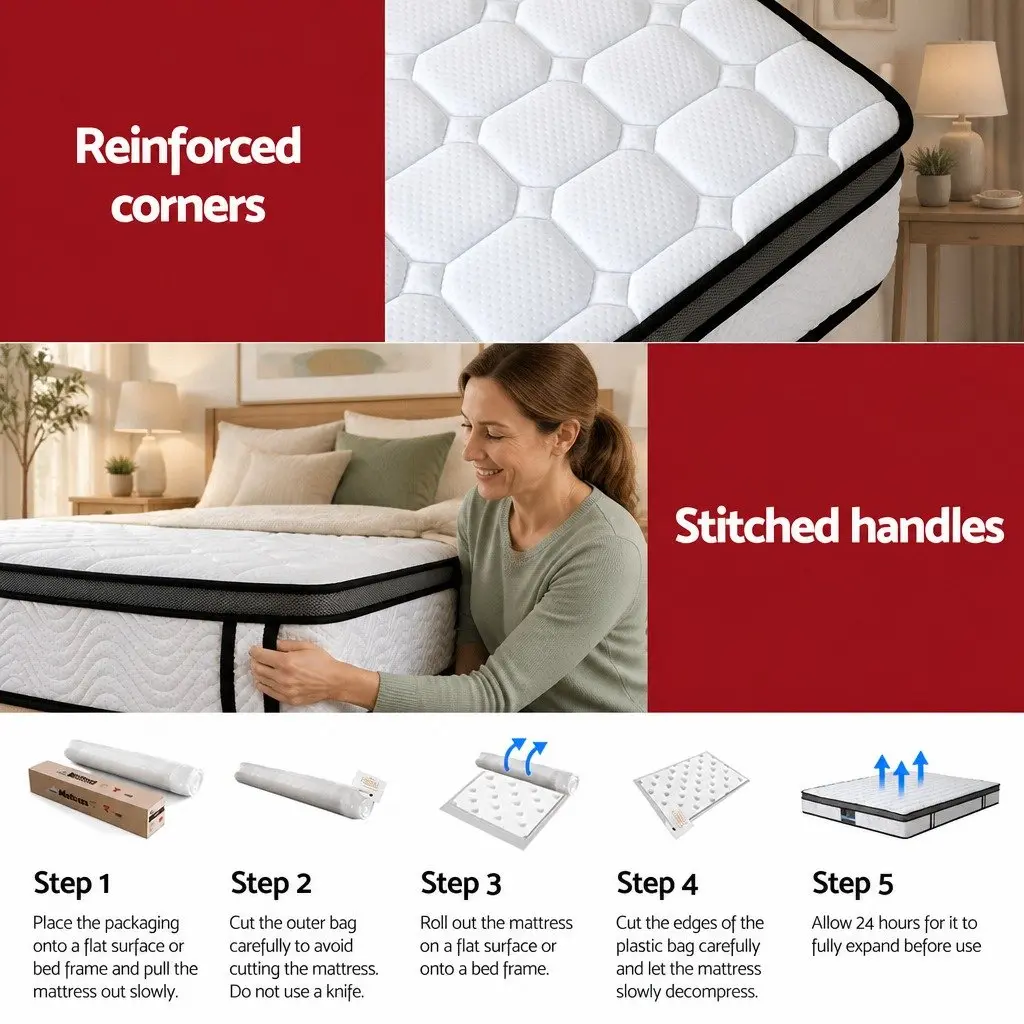 Queen Mattress 25cm Cool Gel Memory Foam Medium Firm Bonnell Spring Support Bed