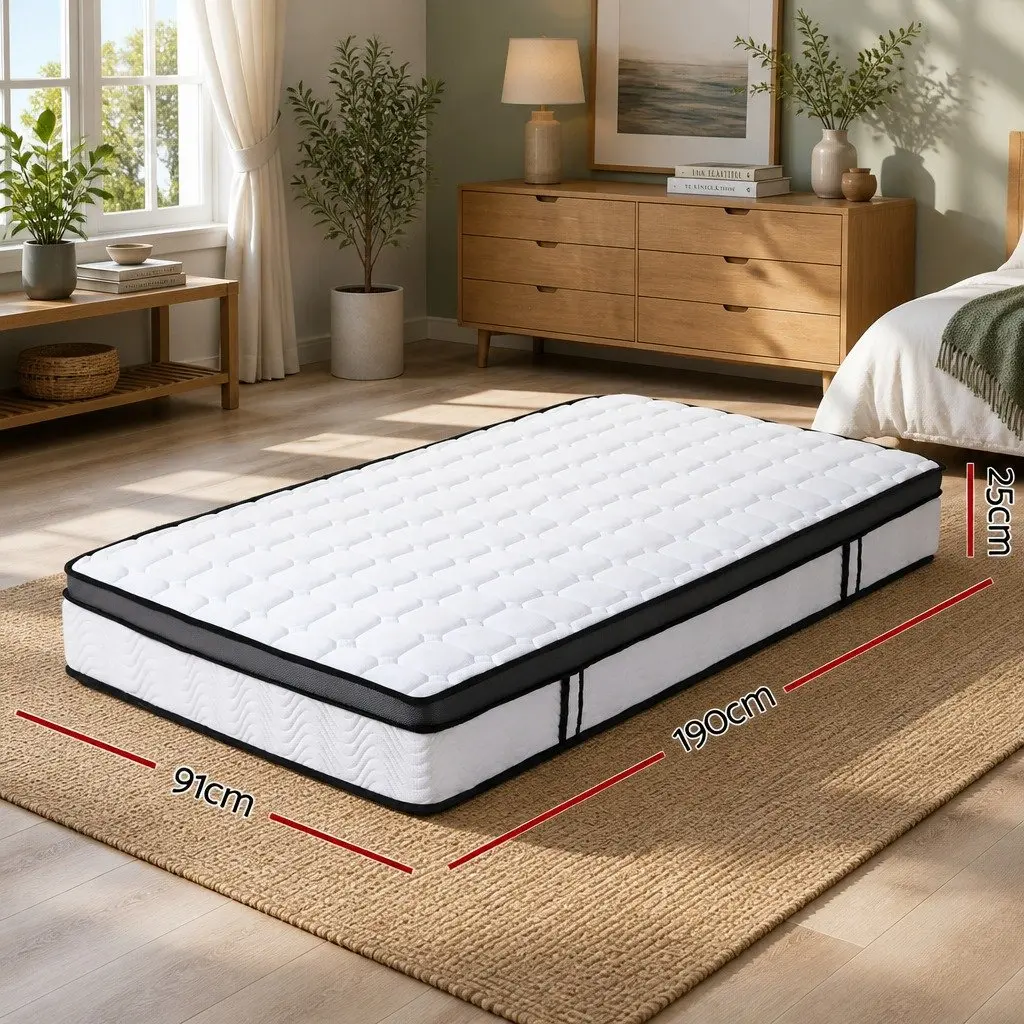 Single Mattress Cool Gel Foam 25cm Medium-Firm Bonnell Spring Support