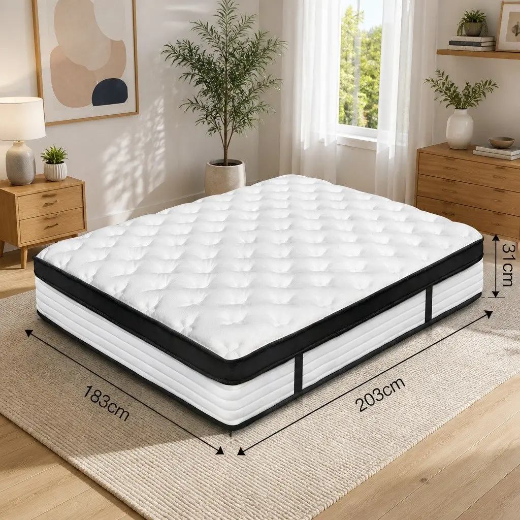 King Size Mattress Euro Top Plush 31cm Medium Firmness Pocket Spring Bed
