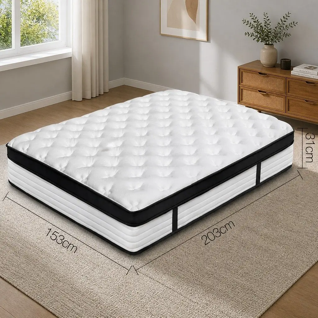 Queen Mattress Euro Top Plush 31cm Medium Firmness Pocket Spring